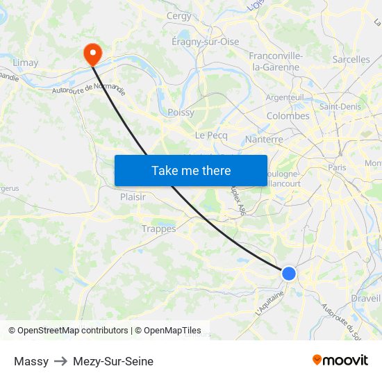 Massy to Mezy-Sur-Seine map