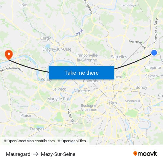 Mauregard to Mezy-Sur-Seine map