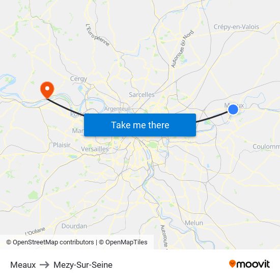 Meaux to Mezy-Sur-Seine map