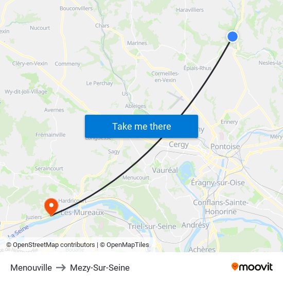 Menouville to Mezy-Sur-Seine map