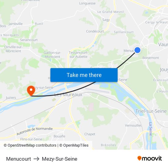 Menucourt to Mezy-Sur-Seine map