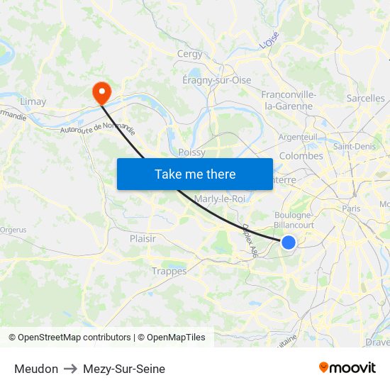 Meudon to Mezy-Sur-Seine map