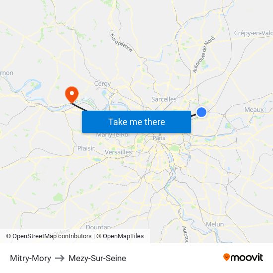 Mitry-Mory to Mezy-Sur-Seine map