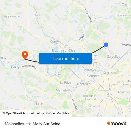 Moisselles to Mezy-Sur-Seine map