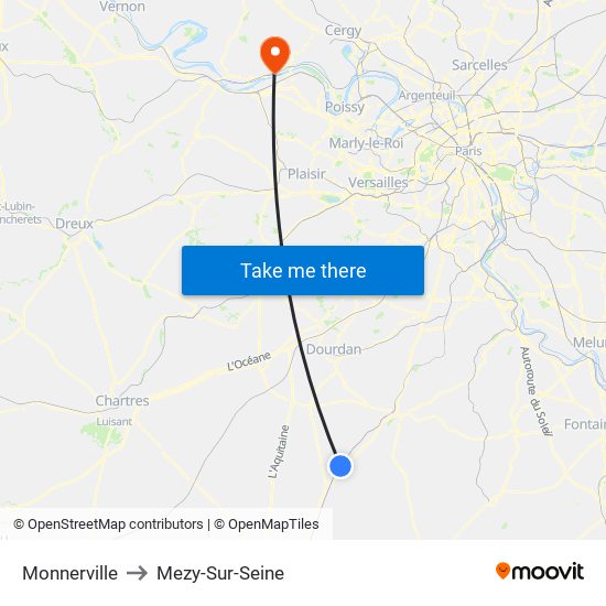 Monnerville to Mezy-Sur-Seine map