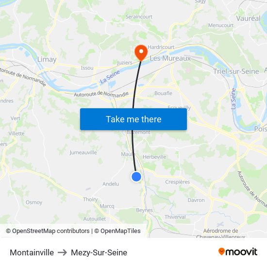 Montainville to Mezy-Sur-Seine map