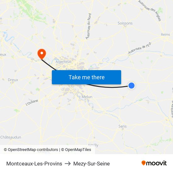 Montceaux-Les-Provins to Mezy-Sur-Seine map