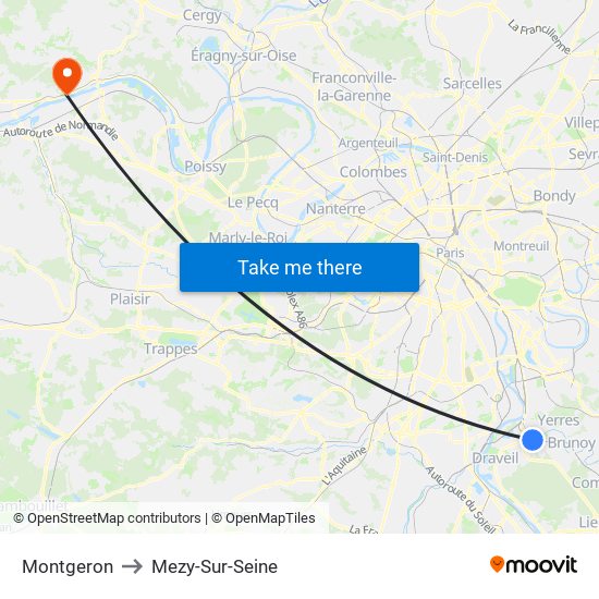 Montgeron to Mezy-Sur-Seine map