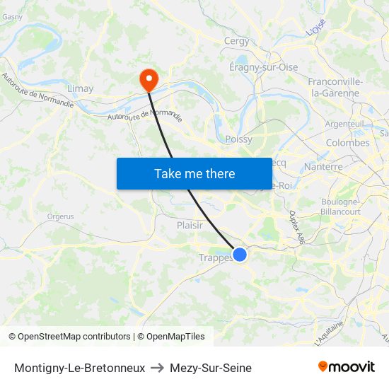 Montigny-Le-Bretonneux to Mezy-Sur-Seine map