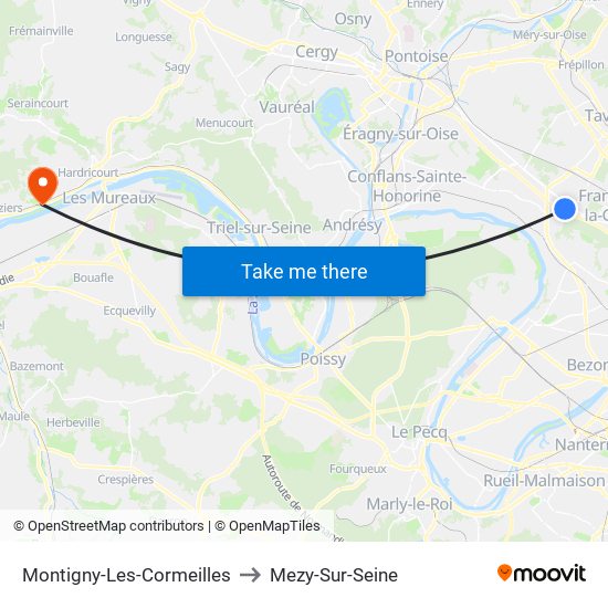 Montigny-Les-Cormeilles to Mezy-Sur-Seine map