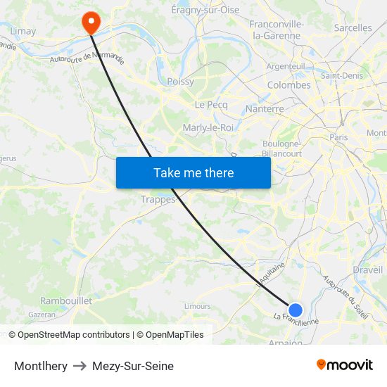 Montlhery to Mezy-Sur-Seine map
