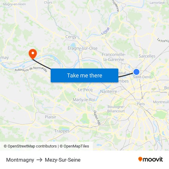 Montmagny to Mezy-Sur-Seine map