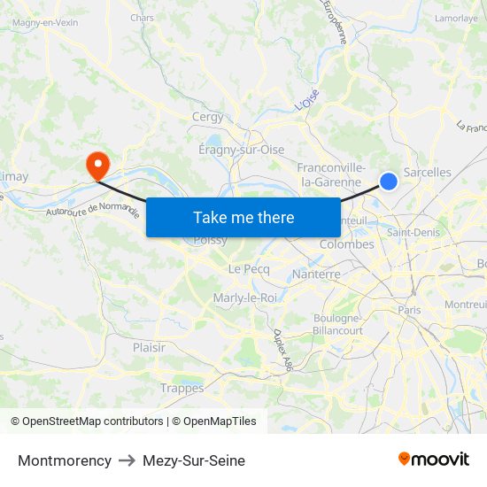 Montmorency to Mezy-Sur-Seine map