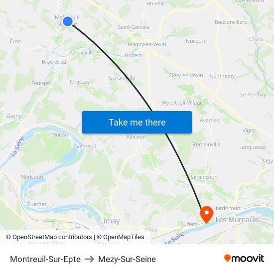 Montreuil-Sur-Epte to Mezy-Sur-Seine map