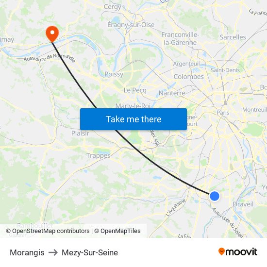 Morangis to Mezy-Sur-Seine map