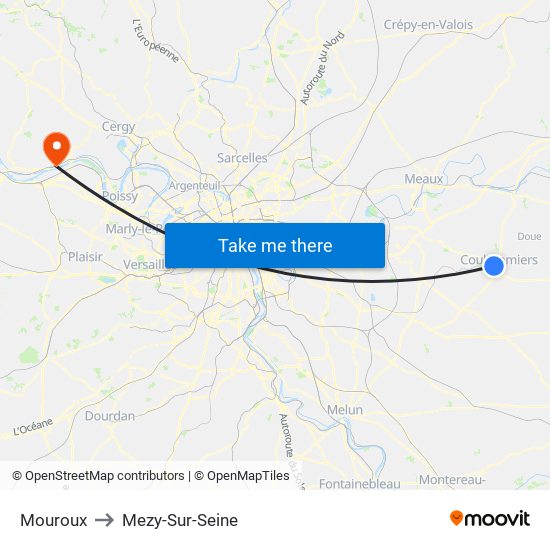 Mouroux to Mezy-Sur-Seine map