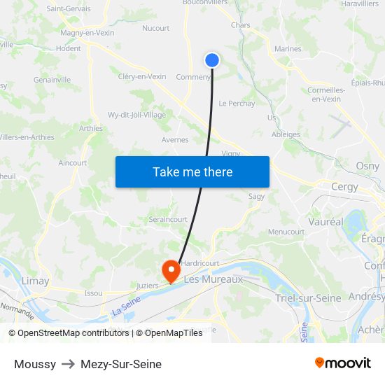 Moussy to Mezy-Sur-Seine map