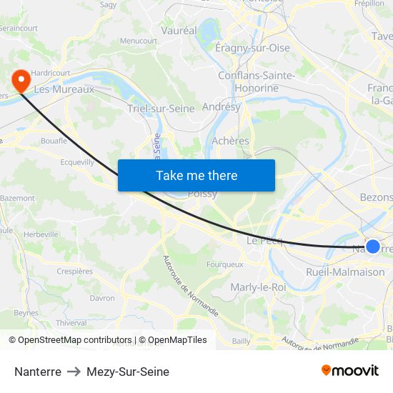 Nanterre to Mezy-Sur-Seine map