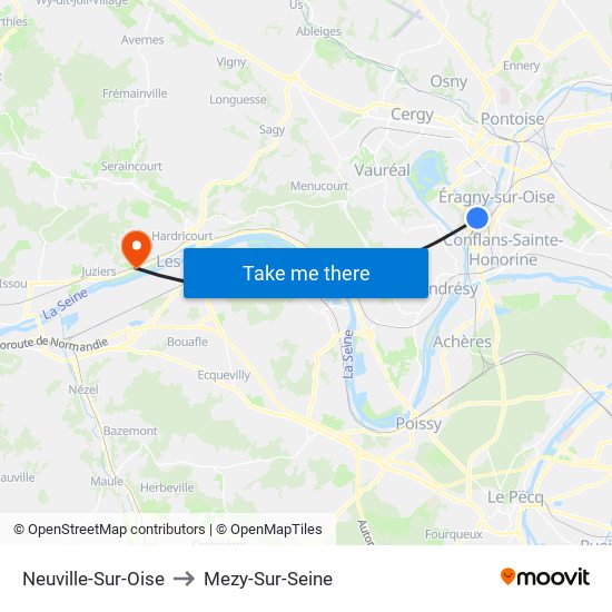 Neuville-Sur-Oise to Mezy-Sur-Seine map
