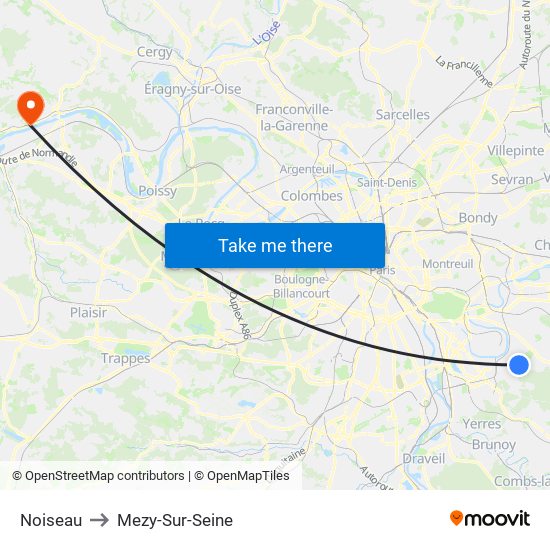 Noiseau to Mezy-Sur-Seine map