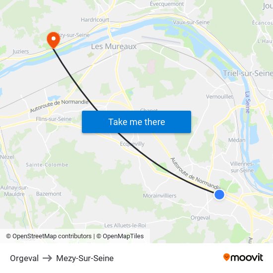 Orgeval to Mezy-Sur-Seine map