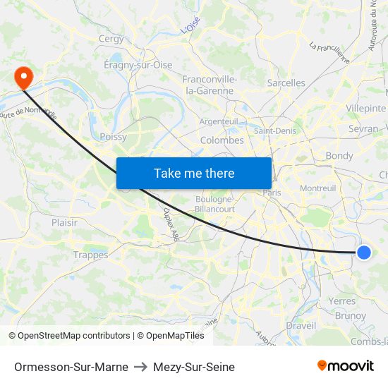 Ormesson-Sur-Marne to Mezy-Sur-Seine map