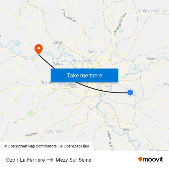 Ozoir-La-Ferriere to Mezy-Sur-Seine map