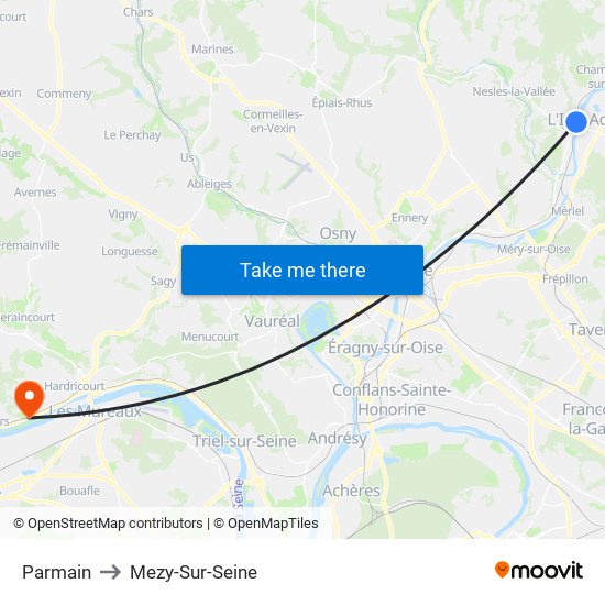 Parmain to Mezy-Sur-Seine map