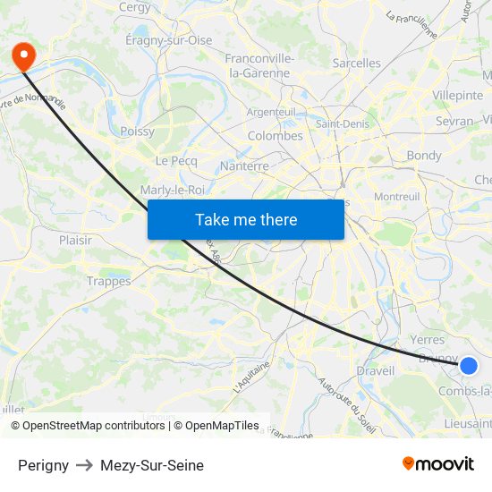 Perigny to Mezy-Sur-Seine map