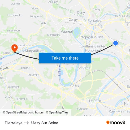 Pierrelaye to Mezy-Sur-Seine map