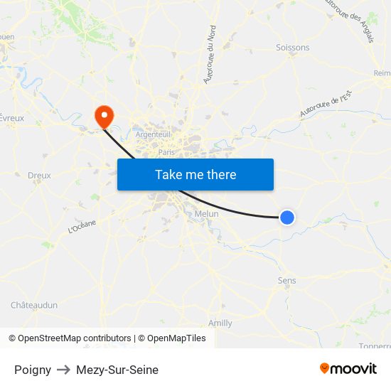 Poigny to Mezy-Sur-Seine map