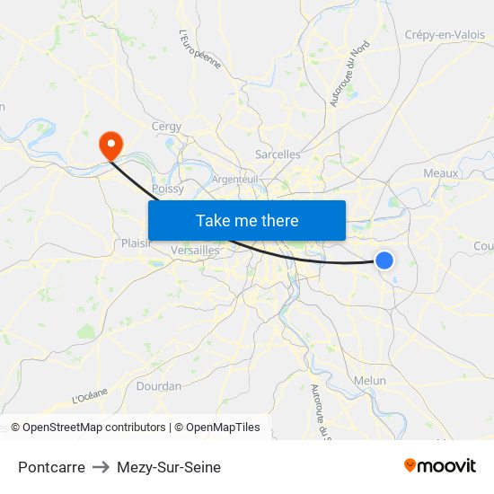 Pontcarre to Mezy-Sur-Seine map