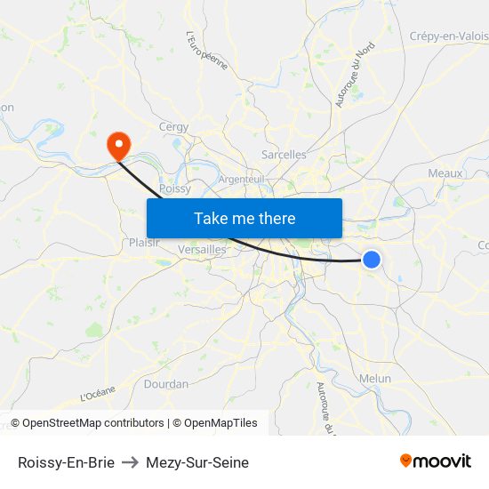 Roissy-En-Brie to Mezy-Sur-Seine map