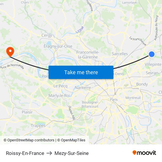 Roissy-En-France to Mezy-Sur-Seine map
