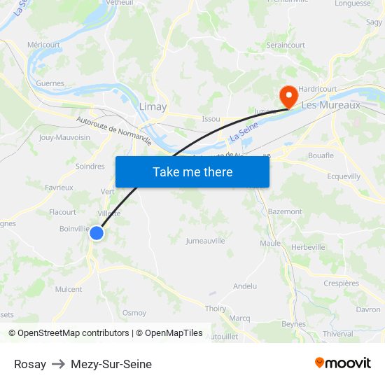 Rosay to Mezy-Sur-Seine map