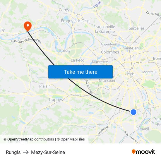 Rungis to Mezy-Sur-Seine map