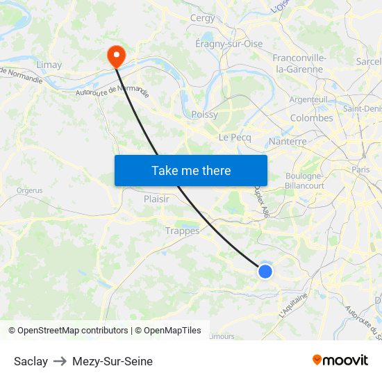 Saclay to Mezy-Sur-Seine map