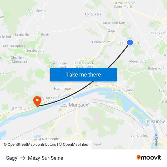 Sagy to Mezy-Sur-Seine map