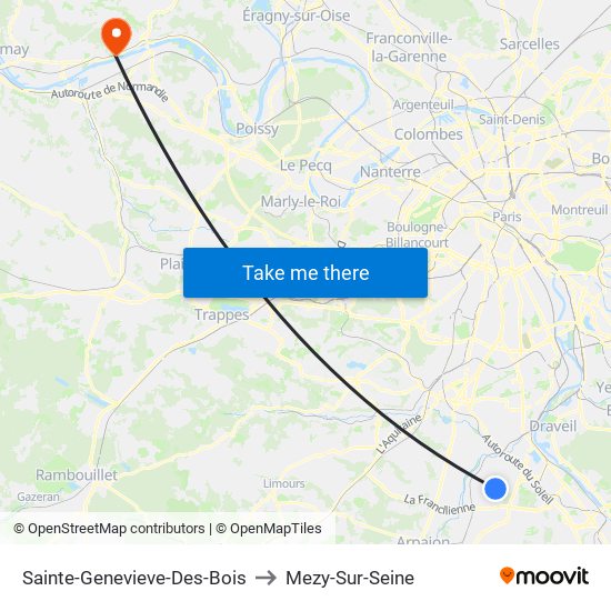 Sainte-Genevieve-Des-Bois to Mezy-Sur-Seine map