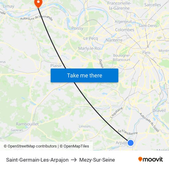 Saint-Germain-Les-Arpajon to Mezy-Sur-Seine map