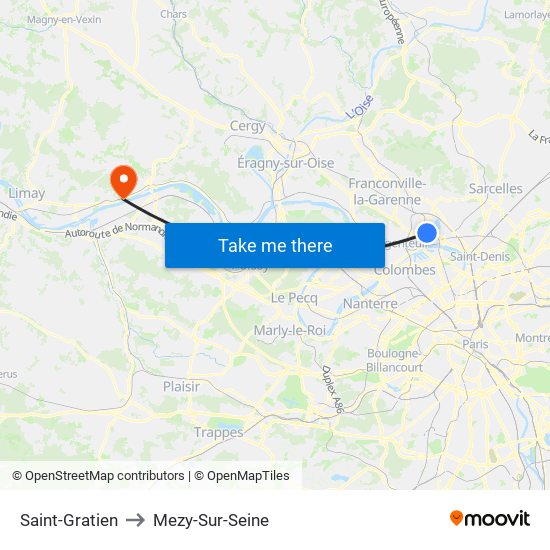 Saint-Gratien to Mezy-Sur-Seine map