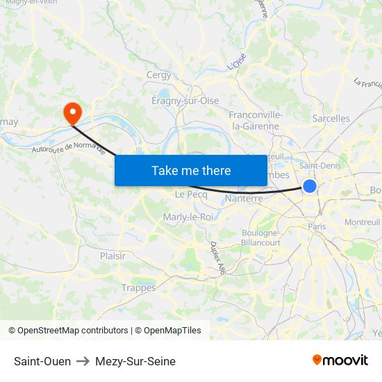 Saint-Ouen to Mezy-Sur-Seine map