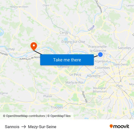Sannois to Mezy-Sur-Seine map