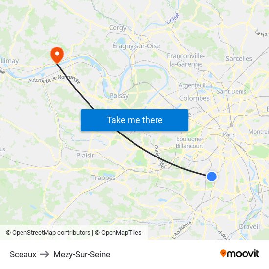 Sceaux to Mezy-Sur-Seine map