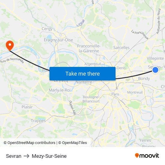 Sevran to Mezy-Sur-Seine map