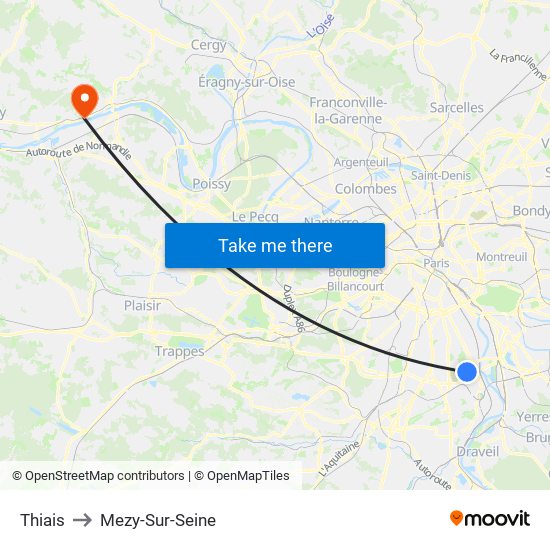 Thiais to Mezy-Sur-Seine map