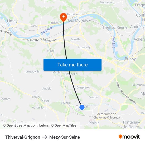 Thiverval-Grignon to Mezy-Sur-Seine map