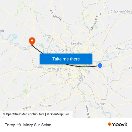 Torcy to Mezy-Sur-Seine map