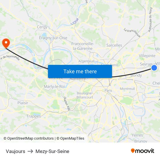 Vaujours to Mezy-Sur-Seine map