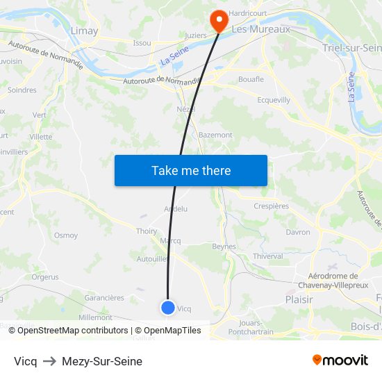 Vicq to Mezy-Sur-Seine map